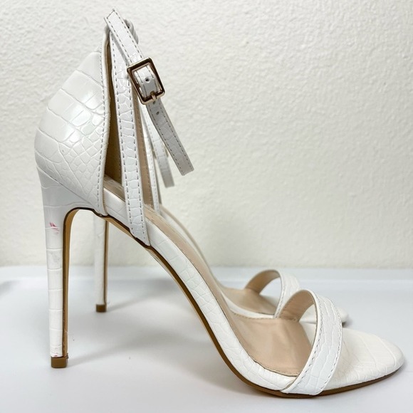 Lulus Womens 7.5 Strappy Heels Sila White Crocodile-Embossed Ankle White - Picture 4 of 12
